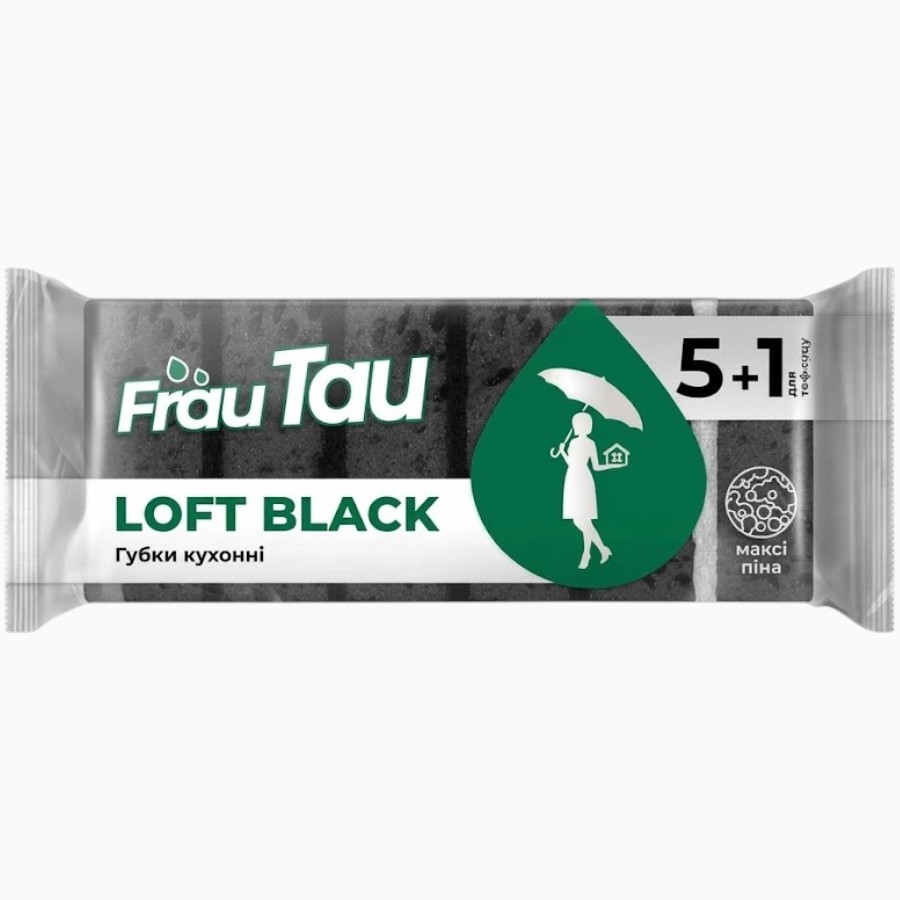 Губка кухонна Frau Tau 5+1 шт. Loft Black мініатюра