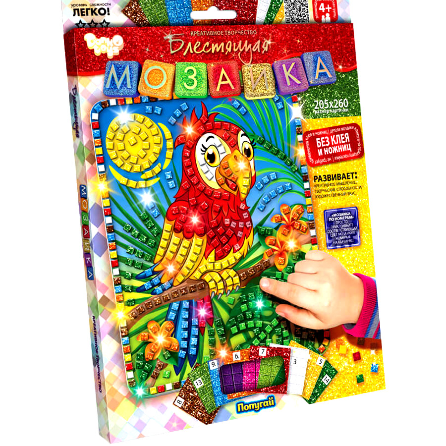 Набір для творчості Danko toys Блискуча мозаїка Папуга фото