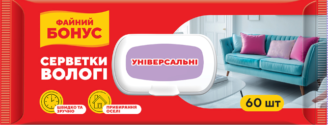 Вологі серветки універсальні Файний Бонус 60 шт. фото