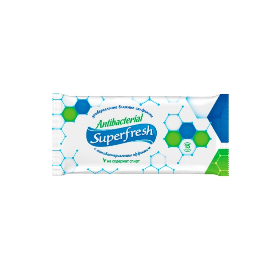 Вологі серветки Superfresh 15 шт. Антибактеріальна фото