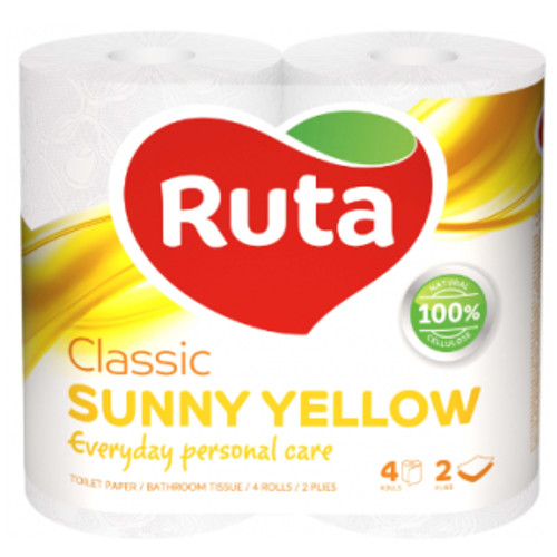 Папір туалетний Ruta 2-шаровий 4 рулони Classic Sunny yellow фото