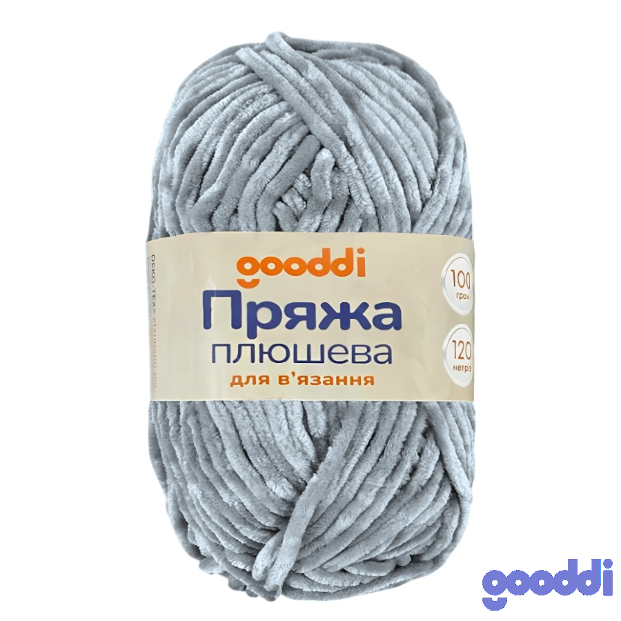 Пряжа плюшева Gooddi 100 г Сіра 320 фото