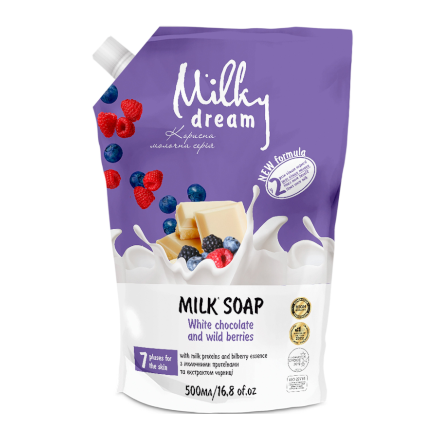 Мило рідке Milky Dream 500 мл Білий шоколад та лісові ягоди дой-пак фото