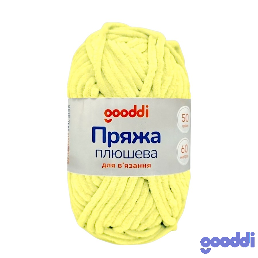 Пряжа плюшева Gooddi 50 г Світло-жовта 302 фото
