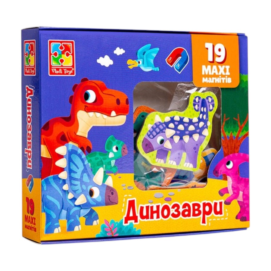 Набір магнітів Vladi Toys 19 шт. Динозаври мініатюра