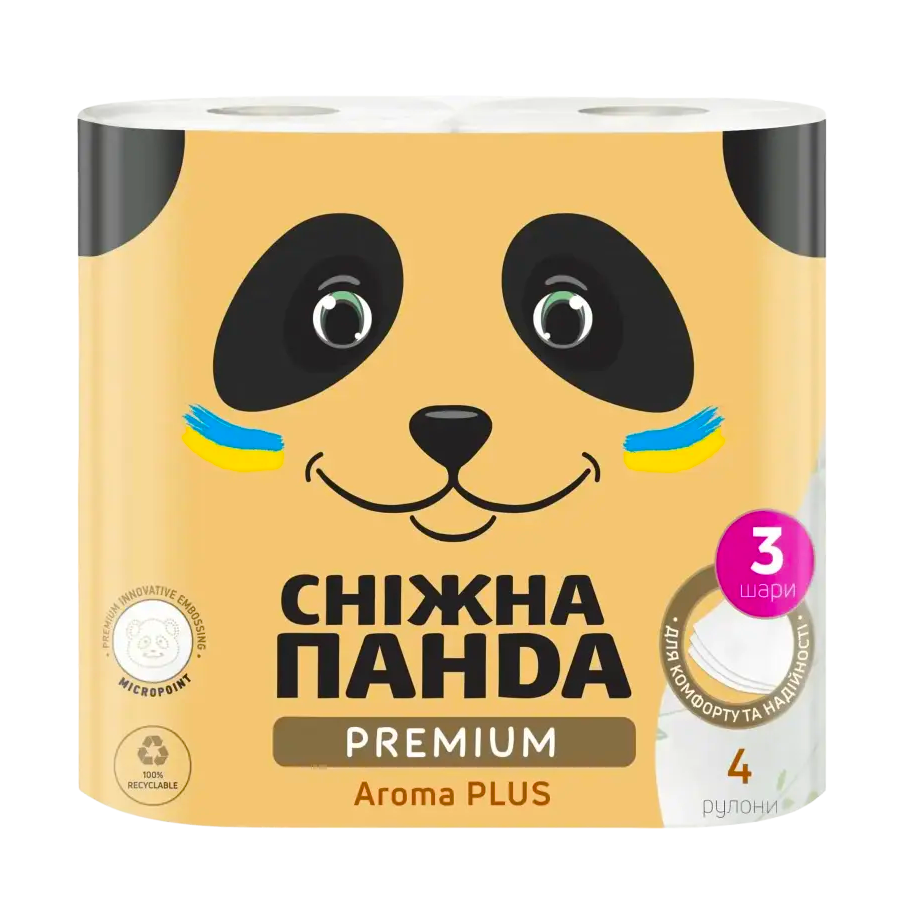 Папір туалетний Сніжна панда 3-шаровий 4 рулони Premium aroma plus фото