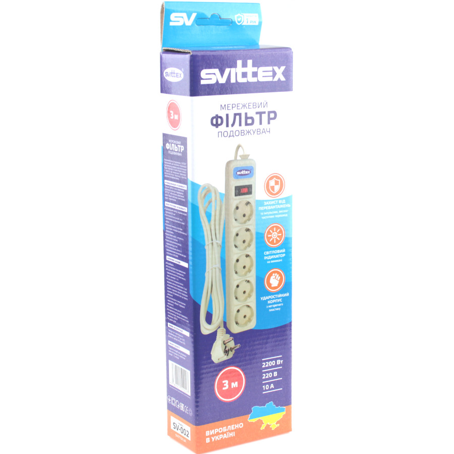 Мережевий фільтр Svittex 3 м 5 гнізд фото