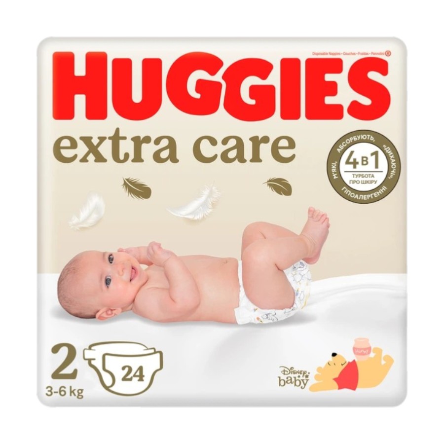 Підгузки дитячі Huggies одноразові 2 3-6 кг 24 шт. Extra care 4 в1 фото