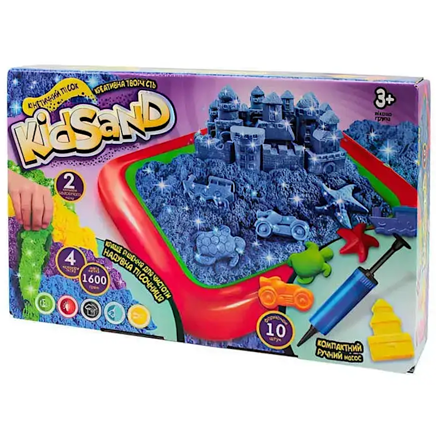 Пісок кінетичний Danko toys KidSand 1600 г + пісочниця фото