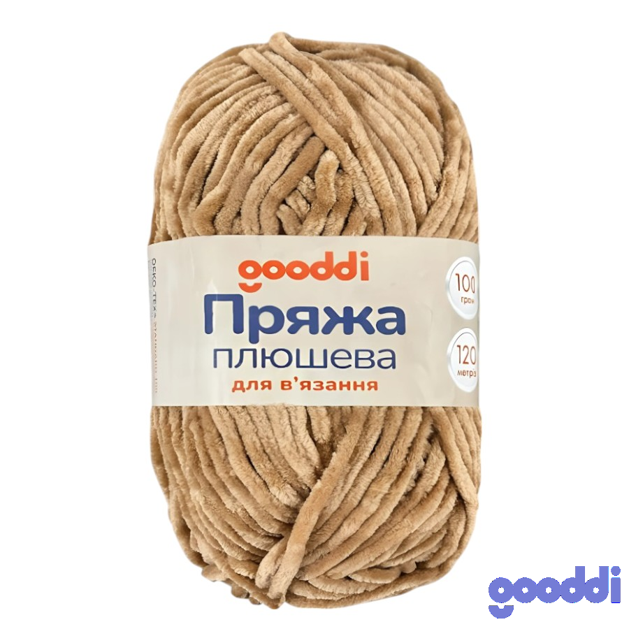 Пряжа плюшева Gooddi 100 г Світло-коричнева 337 фото