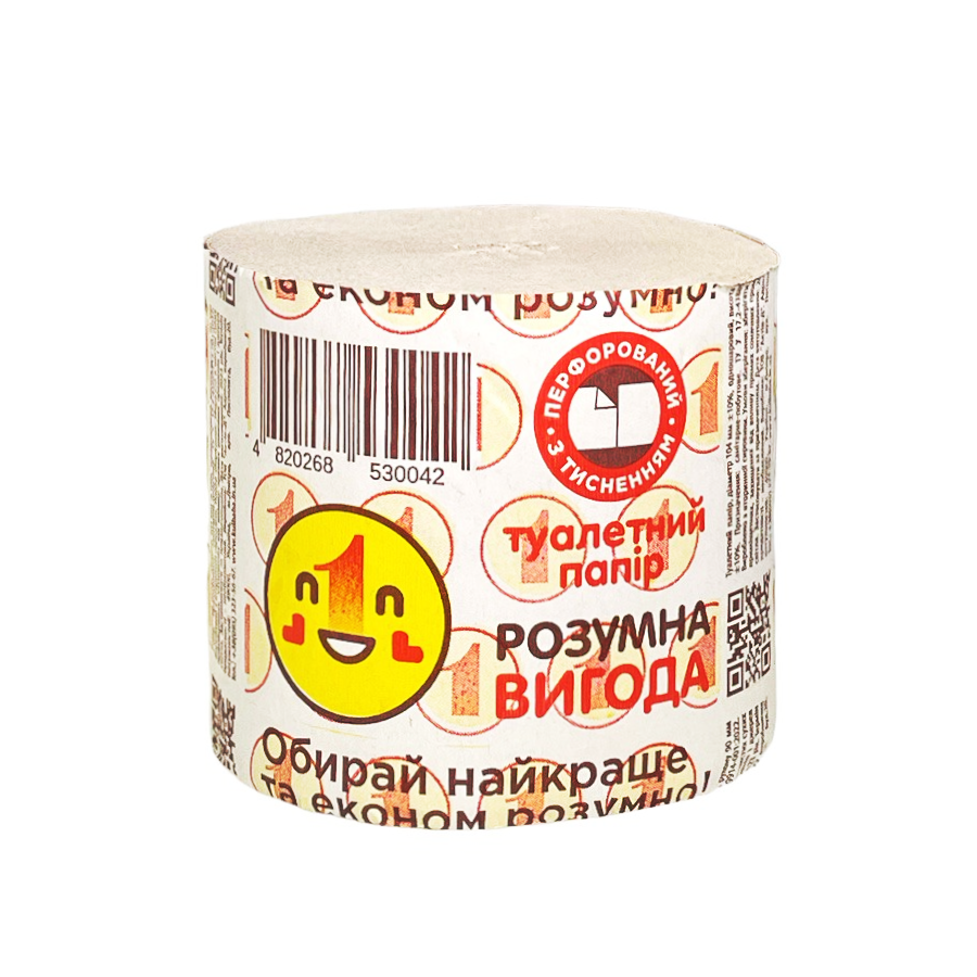 Папір туалетний 1-шаровий 1 рулон Розумна вигода мініатюра