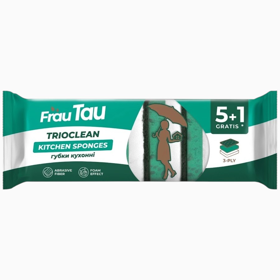 Губка кухонна Frau Tau 5+1 шт. Trioclean мініатюра