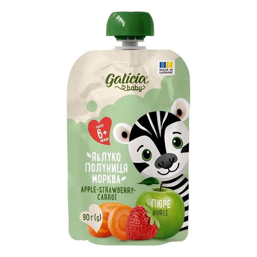 Пюре фруктове Galicia baby 90 г Яблуко-полуниця-морква фото