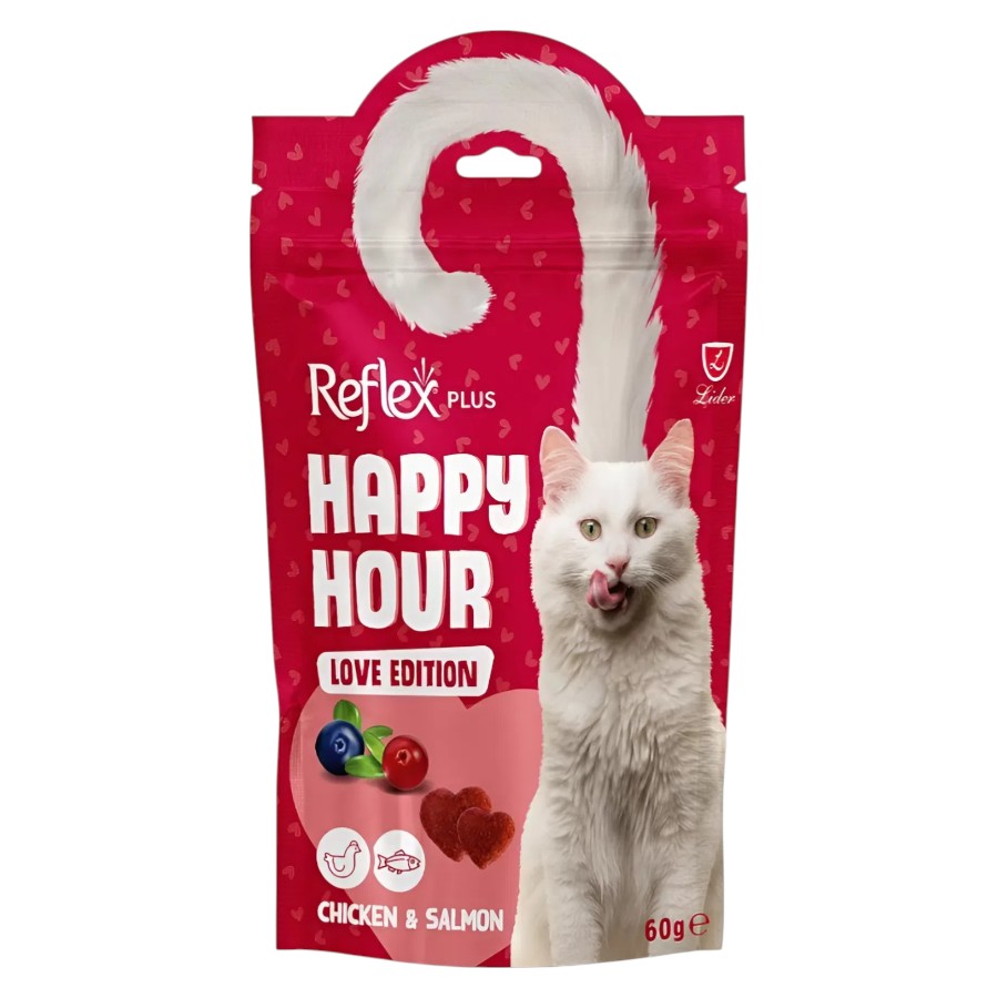 Ласощі для котів Reflex Plus 60 г Happy Hour Love edition з куркою та лососем фото