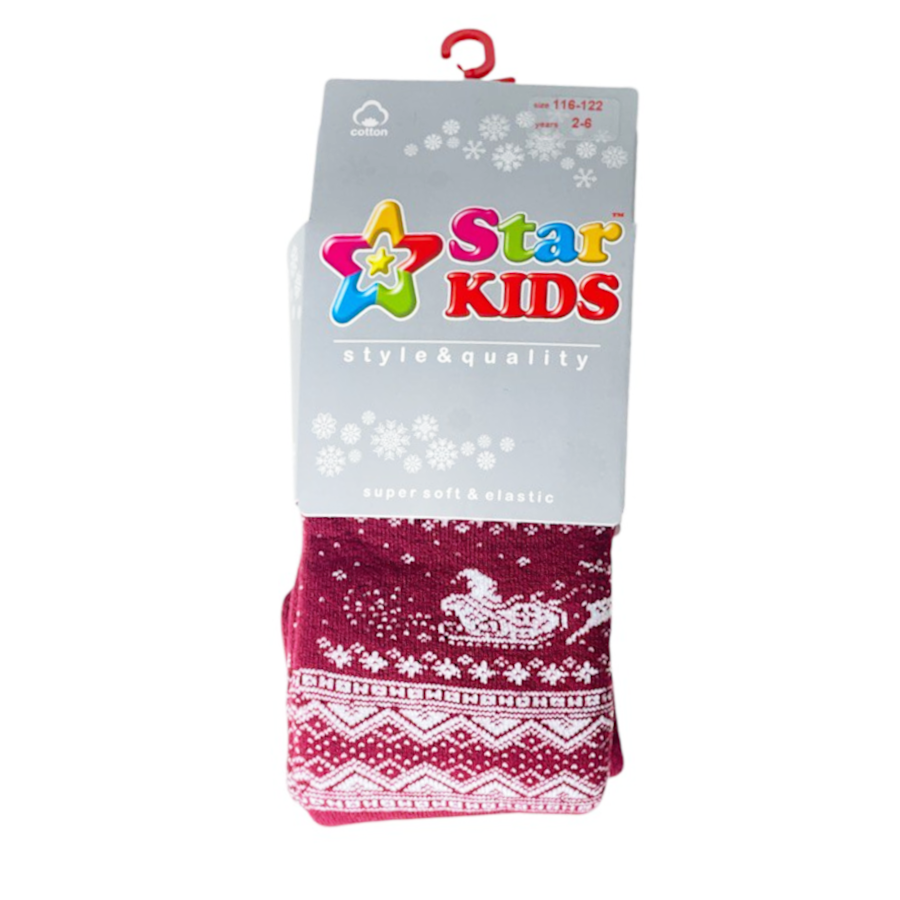 Колготи дитячі Star Kids теплі 116-122 вишневі Санта в санчатах фото