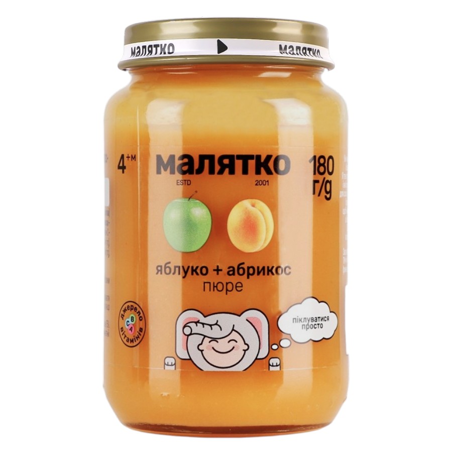 Пюре фруктове Малятко 180 г Яблуко-абрикос фото