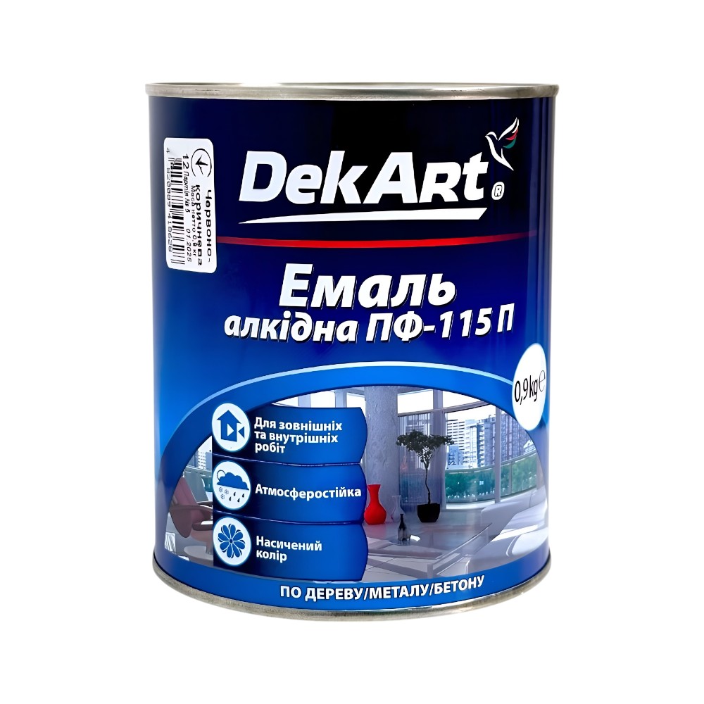 Емаль алкідна DekArt 0,9 кг червоно-коричнева ПФ-115 фото