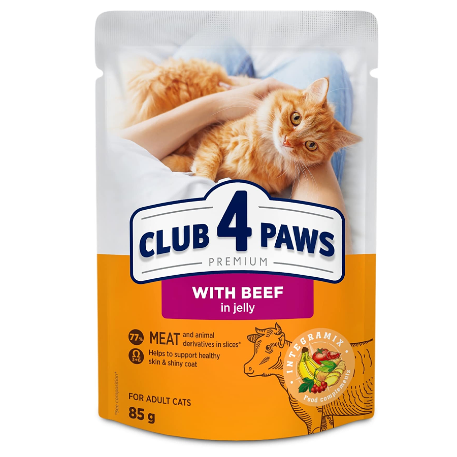 Корм для котів Club 4 Paws 85 г в желе з яловичиною фото