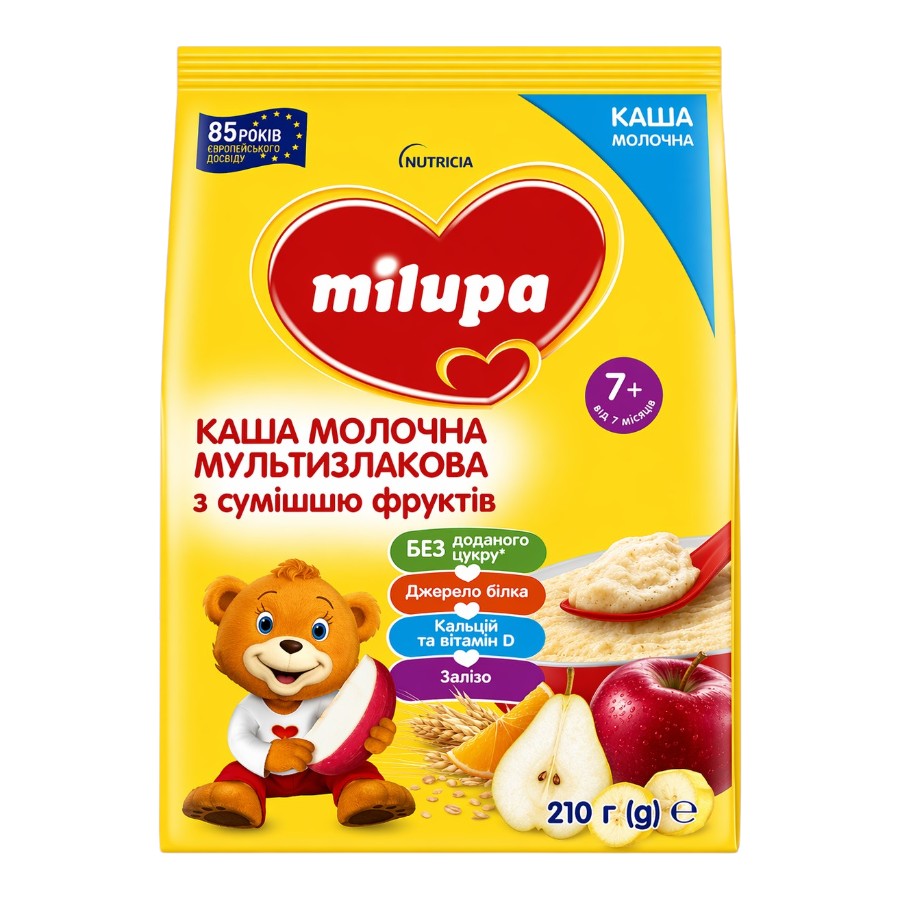 Каша дитяча Milupa 210 г Молочна мультизлакова з фруктами фото