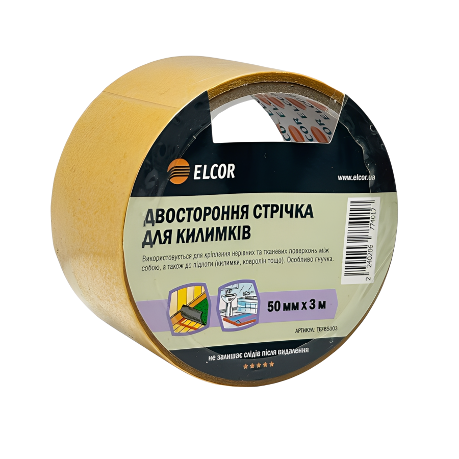 Стрічка клейка двостороння Elcor 50 мм*3 м TEFB5003 фото