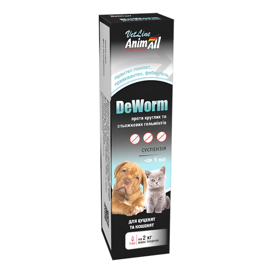 Краплі протипаразитні для цуценят та кошенят Animall 5 мл VetLine DeWorm фото